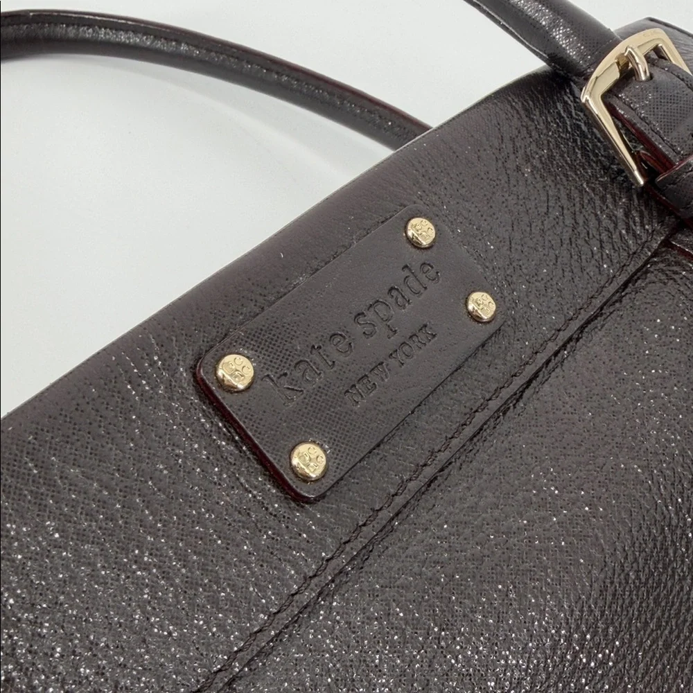 KATE SPADE Dark Chocolate Brown Pebble Leather Shimmer Shoulder Bag